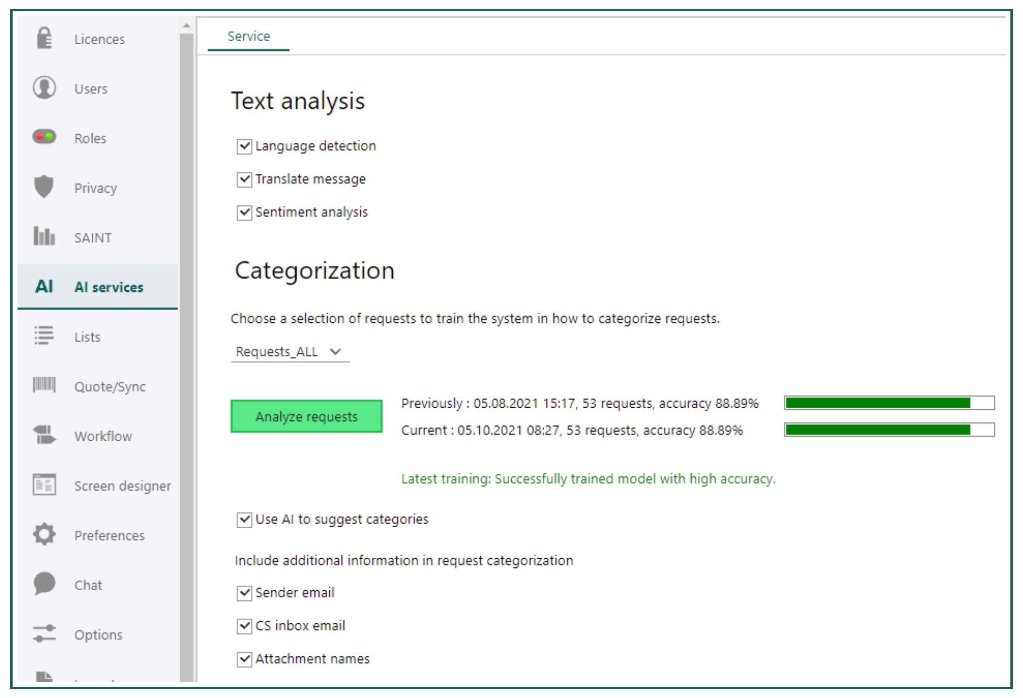 AI text analysis controls